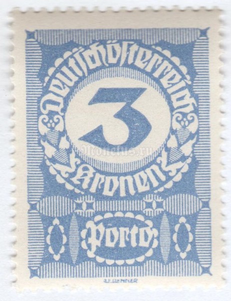 марка Австрия 3 кроны "Digit in circle" 1921 год