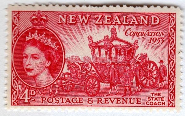 марка Новая Зеландия 4 пенни "CORONATION 4d" 1953 год