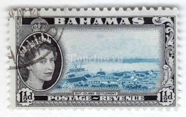 марка Багамские острова 1 1/2 пенни "Colony / Hatchet Bay" 1954 год Гашение