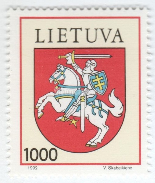 марка Литва 1000 копеек "Arms of Lithuania" 1992 год