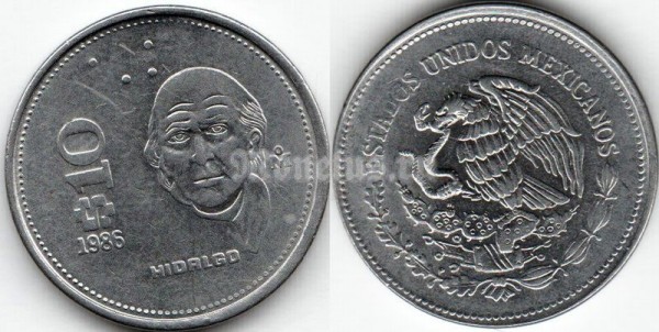 монета Мексика 10 песо 1986 год - HIDALGO