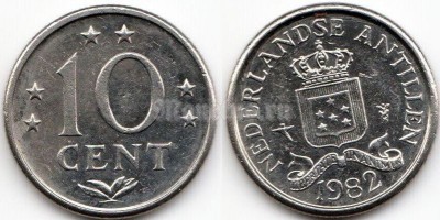 монета Нидерландские Антильские острова 10 центов 1982 год