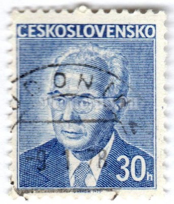 марка Чехословакия 30 геллер "Gustav Husák (1913-1991), president" 1975 год Гашение