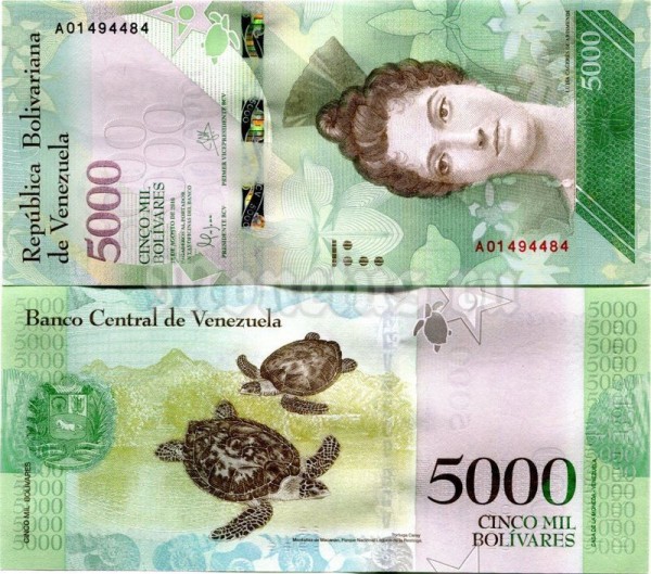 банкнота Венесуэла 5000 боливаров 2016 год