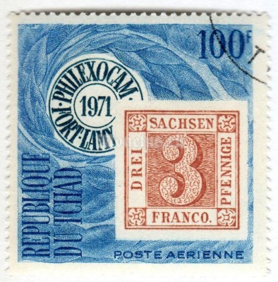 марка Чад 100 франков "3 pfennig red Saxony" 1971 год Гашение