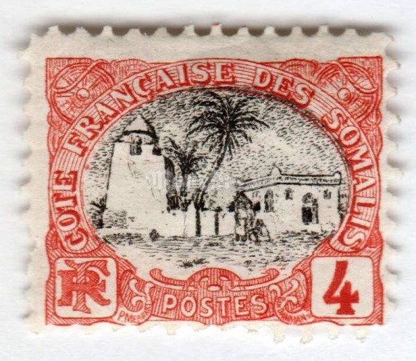 марка Французский Сомали 4 сантима "Архитектура" 