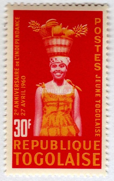 марка Тоголезия 30 франков "2nd Anniversary Of Independence" 1962 год