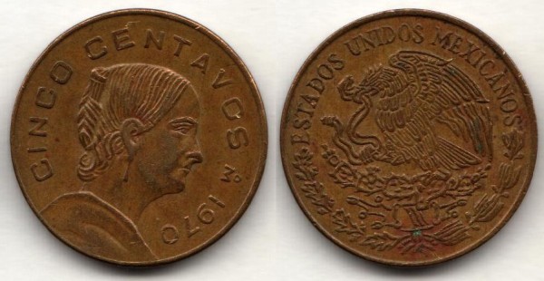 монета Мексика 5 сентаво 1970 год