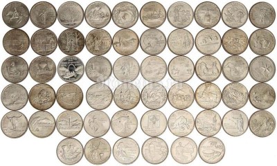США набор из 56-ти монет 25 центов штаты, округа и территории