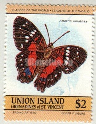 марка Острова Сент-Винсент и Гренады 2 доллара "Scarlet Peacock (Anartia amathea)" 1985 год