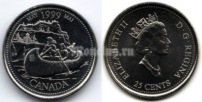 Монета Канада 25 центов 1999 год Серия Миллениум - Май 1999, Путешественники