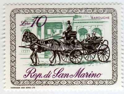 марка Сан-Марино 10 лир "Barouche" 1969 год
