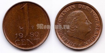 монета Нидерланды 1 цент 1980 год