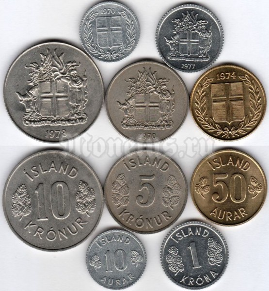 Набор из 5-ти монет Исландия 1967 - 1980 год