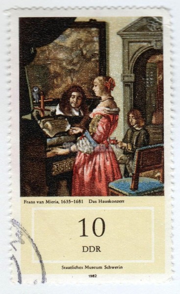 марка ГДР 10 пфенниг ""House Concert" (F. v. Mieris)" 1982 год Гашение