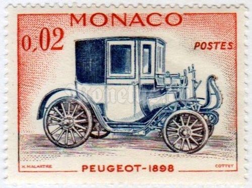 марка Монако 0,02 франка "Peugeot 1898" 1961 год