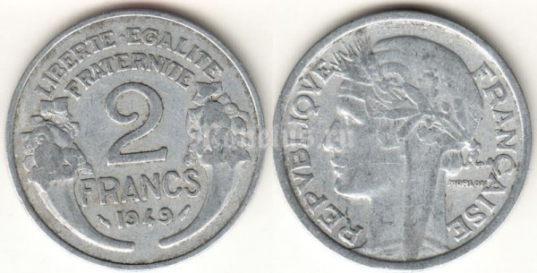 монета Франция 2 франка 1949 год