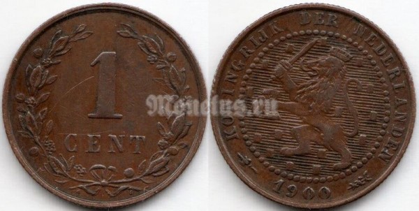 монета Нидерланды 1 цент 1900 год