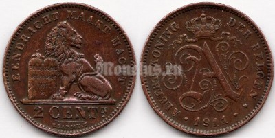 монета Бельгия 2 сантима 1911 год