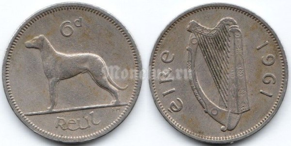 монета Ирландия 6 пенсов 1961 год