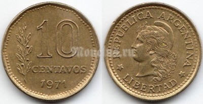 монета Аргентина 10 сентаво 1971 год