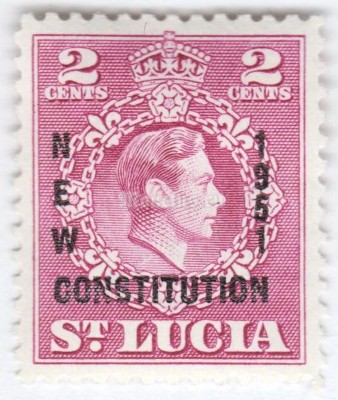 марка Сент-Люсия 2 цента "New Constitution 1951" 1951 год