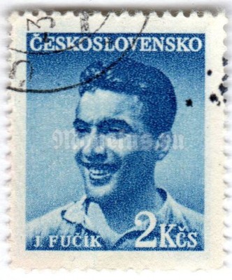 марка Чехословакия 2 кроны "Julius Fučík" 1949 год Гашение