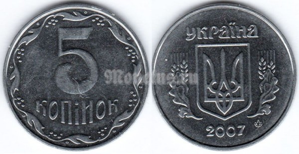 монета Украина 5 копеек 2007 год