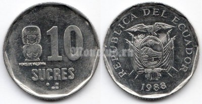 монета Эквадор 10 сукре 1988 год