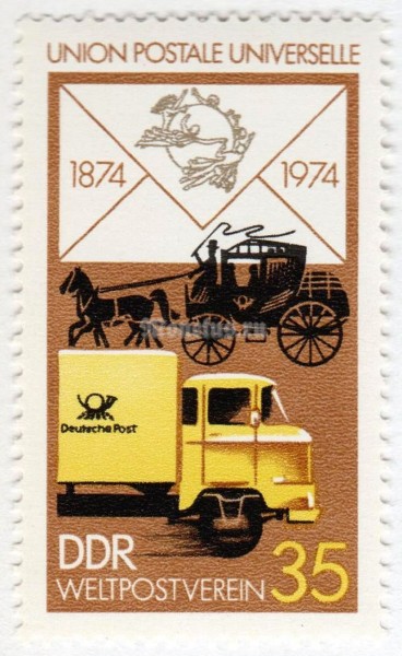 марка ГДР 35 пфенниг "Postal car" 1974 год