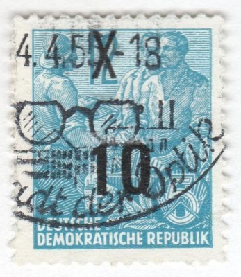 марка ГДР 10 пфенниг "Definitives overprinted" 1954 год Гашение