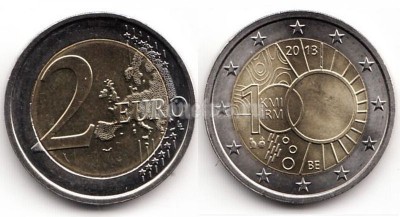 Монета Бельгия 2 евро 2013 год 100 лет институту Метеорологии