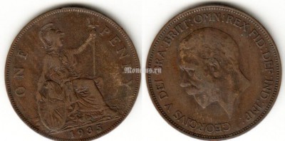 монета Великобритания 1 пенни 1935 год