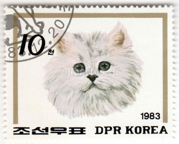 марка Северная Корея 10 чон "Domestic Cats" 1983 год Гашение