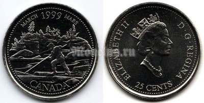 Монета Канада 25 центов 1999 год Серия Миллениум - Март 1999, Сплав на плоту