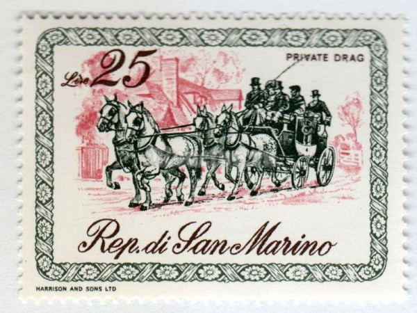 марка Сан-Марино 25 лир "Coach-and-four" 1969 год