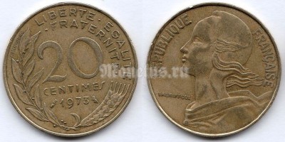 монета Франция 20 сантимов 1973 год