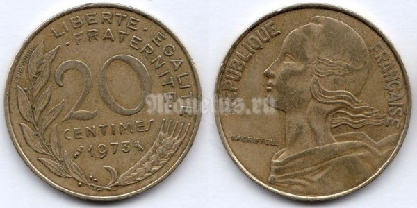 монета Франция 20 сантимов 1973 год