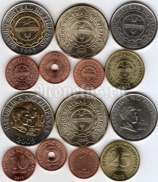 набор из 7-ми монет Филиппины 1993 - 2015 год