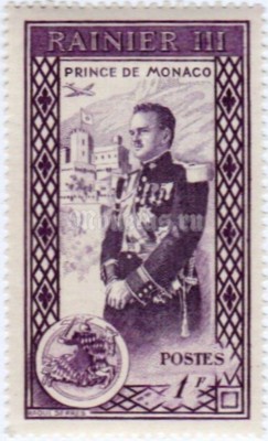 марка Монако 1 франк "Prince Rainier III (1923-2005), in dress uniform" 1950 год