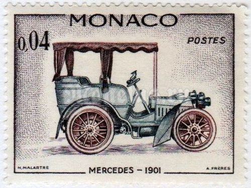 марка Монако 0,04 франка "Mercedes 1901" 1961 год