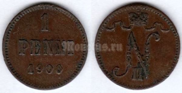 Монета Русская Финляндия 1 пенни 1900 год