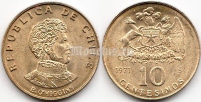 монета Чили 10 сентесимо 1971 год