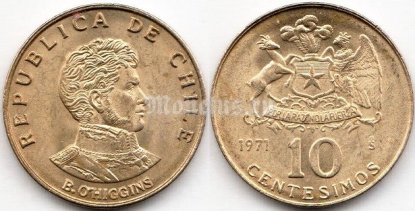 монета Чили 10 сентесимо 1971 год