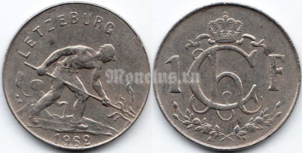 монета Люксембург 1 франк 1962 год