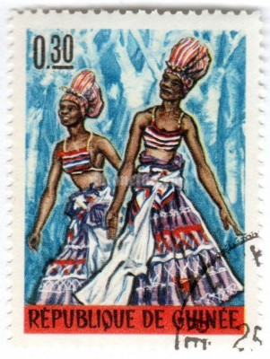 марка Гвинея 0,30 франка "Dance of young girls*" 1966 год Гашение