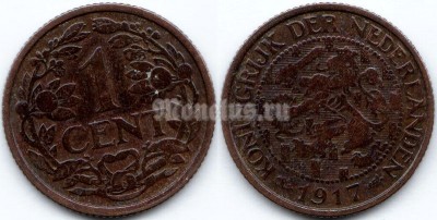 монета Нидерланды 1 цент 1917 год