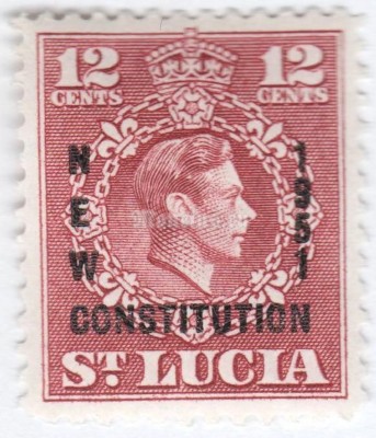 марка Сент-Люсия 12 центов "New Constitution 1951" 1951 год