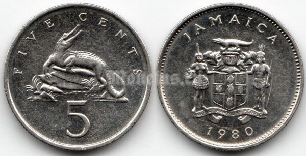 монета Ямайка 5 центов 1980 год