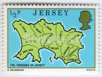 марка Джерси 1/2 пенни "Map of Jersey Parishes" 1976 год